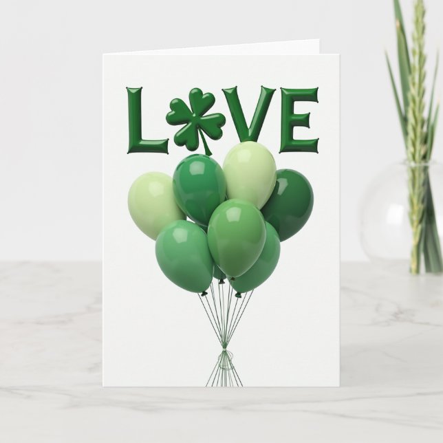 Tarjeta de globos de amor verde (Anverso)