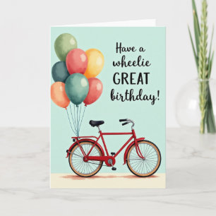 Tarjeta de globos de bicicleta de cumpleaños alegr