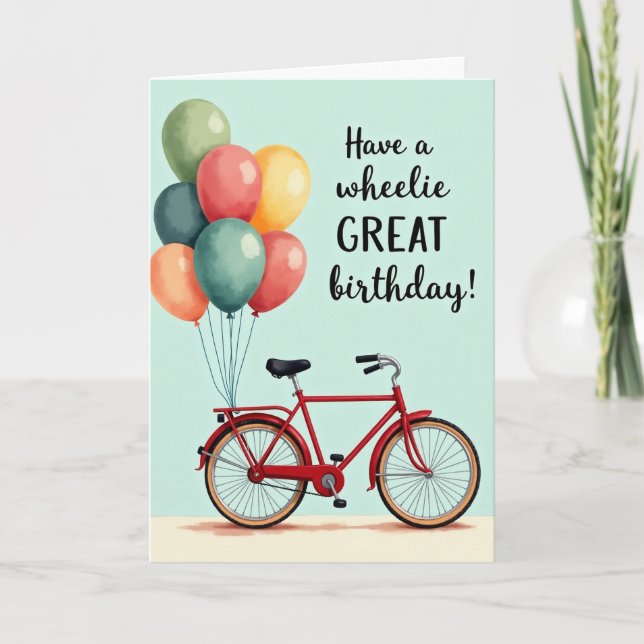 Tarjeta de globos de bicicleta de cumpleaños alegr (Anverso)