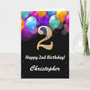 Tarjeta de globos de color negro y oro de cumpleañ