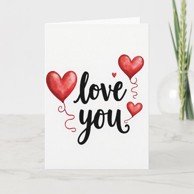 Tarjeta de globos de corazón Te amo (Anverso)