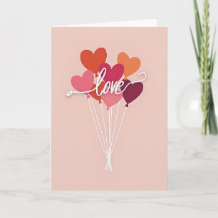 Tarjeta de globos de corazones de amor