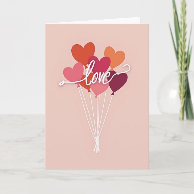 Tarjeta de globos de corazones de amor (Anverso)