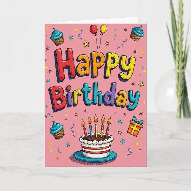 Tarjeta de globos de cumpleaños brillantes (Anverso)