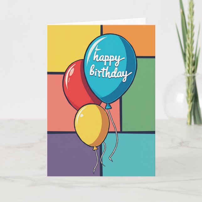 Tarjeta de globos de cumpleaños de Pop Art (Anverso)