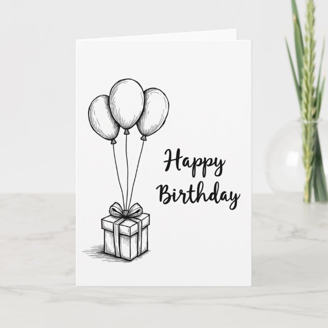 Tarjeta de globos de cumpleaños dibujados (Anverso)