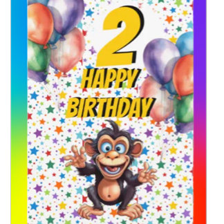 Tarjeta de globos de cumpleaños para niños monos