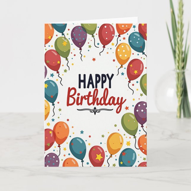Tarjeta de globos de fiesta vibrantes (Anverso)