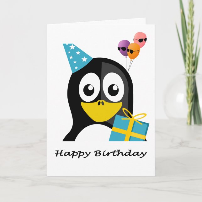 Tarjeta de globos de Guay y pingüino feliz cumplea (Anverso)