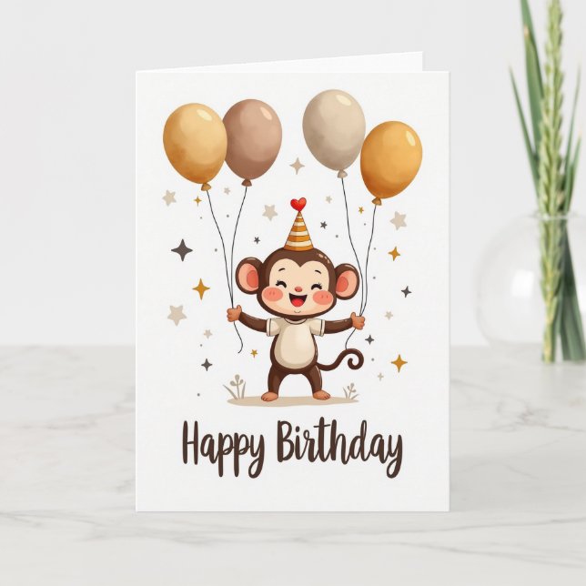 Tarjeta de globos de mono alegre (Anverso)