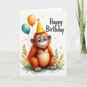 Tarjeta de globos de mono lindo