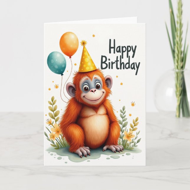 Tarjeta de globos de mono lindo (Anverso)