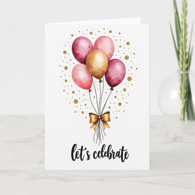 Tarjeta de globos dorados festivos (Anverso)