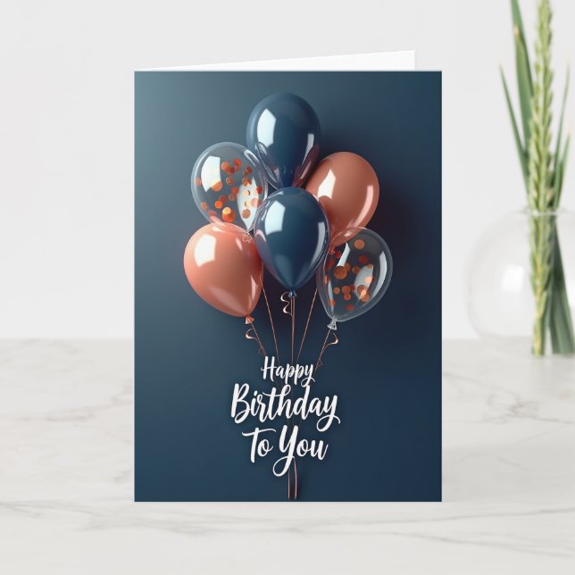 Tarjeta de globos índigo de cumpleaños (Anverso)