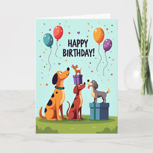 Tarjeta de globos para fiesta canina (Anverso)