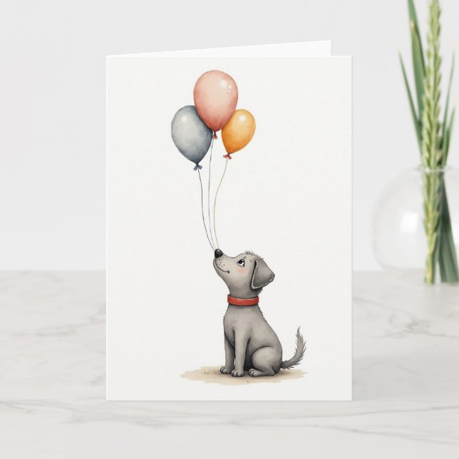 Tarjeta de globos para perro alegre (Anverso)