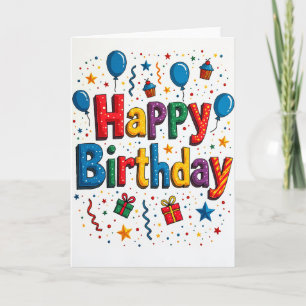 Tarjeta de globos y regalos de cumpleaños