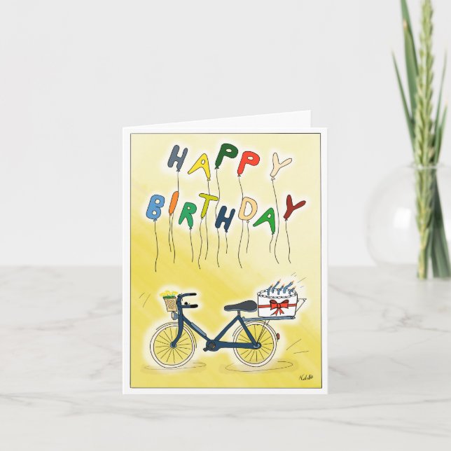 Tarjeta DE Glückwunschkarte Fahrrad mit Ballons (Anverso)
