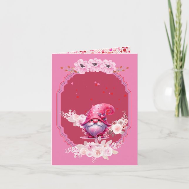 Tarjeta de Gnome del Día de San Valentín "Las Rosa (Anverso)