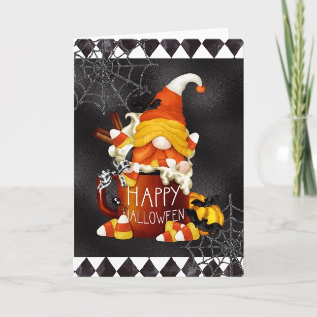 Tarjeta de Gnomo de Caramelo de Halloween Feliz (Anverso)