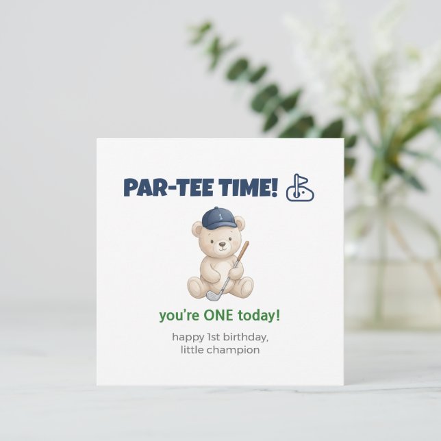 Tarjeta de Golf para el 1er Cumpleaños de Osito Te (Anverso de pie)