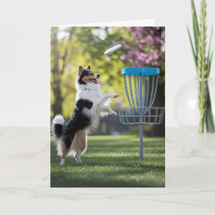 Tarjeta de golfista de disco de Sheltie linda