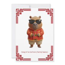 Tarjeta de Gong Xi Fa Cai de Capibara Relajado