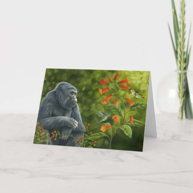 Tarjeta de gorilas y colibríes (Anverso)