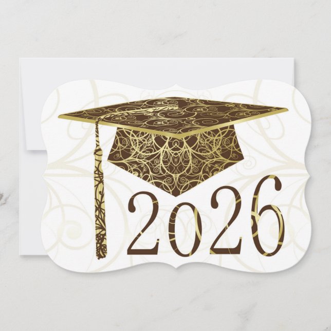 Tarjeta de gorra floral marrón y dorada 2026 (Anverso)