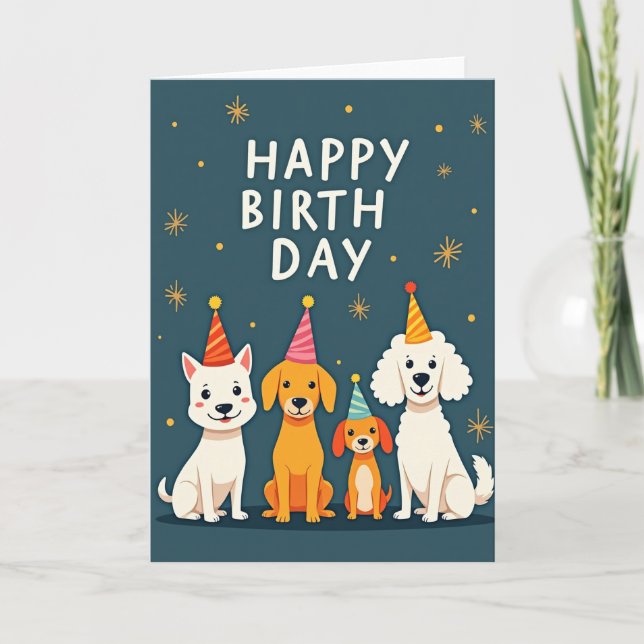Tarjeta de Gorras de Fiesta de Cachorros Alegres (Anverso)