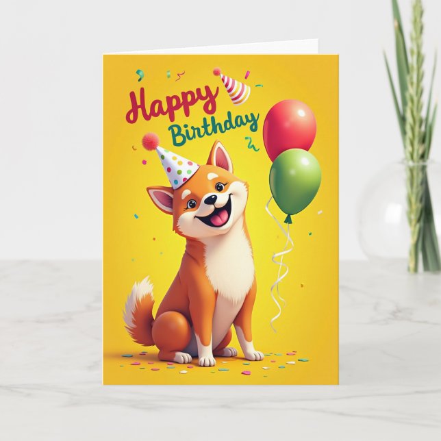 Tarjeta de Gorro de Fiesta de Canino de Dibujos An (Anverso)