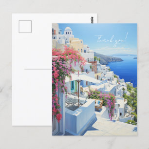 Tarjeta de “Gracias” con una vista de Santorini