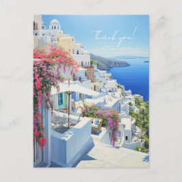 Tarjeta de “Gracias” con una vista de Santorini