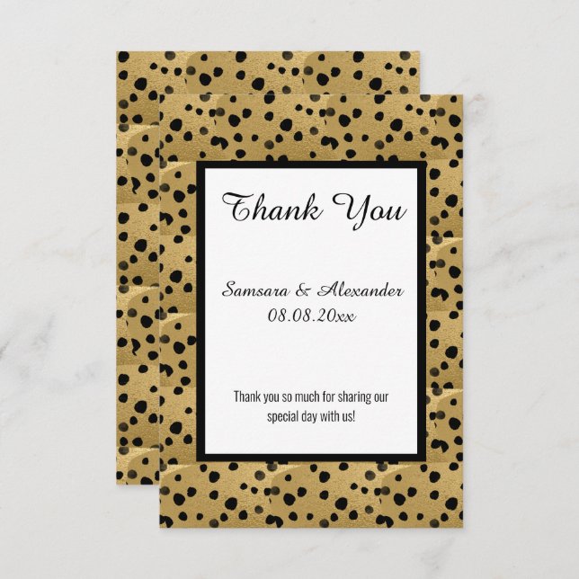 TARJETA DE GRACIAS DE DISEÑO DE LEOPARD DE ORO NEG (Anverso / Reverso)
