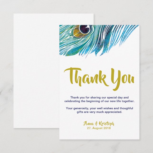TARJETA DE GRACIAS DEL PAVO REAL (Anverso / Reverso)