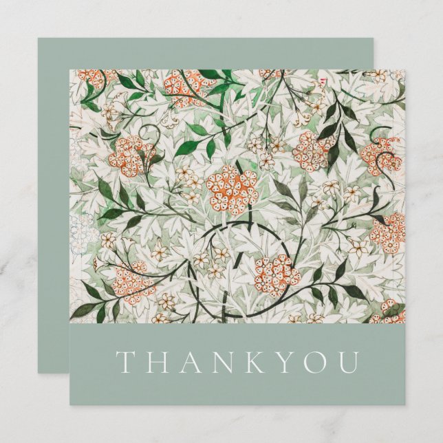 TARJETA DE GRACIAS PLANA: WILLIAM MORRIS : JASMINE (Anverso / Reverso)