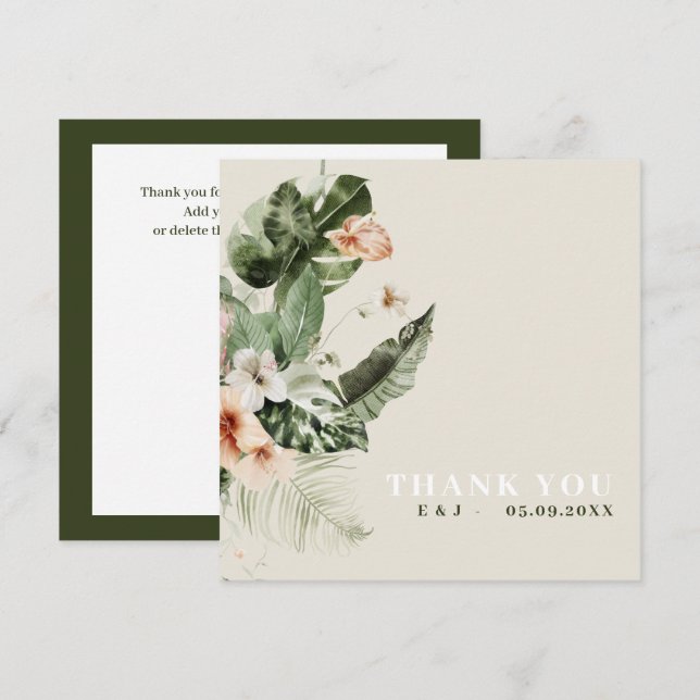 Tarjeta de "Gracias" tropical hibiscus boho pastel (Anverso / Reverso)