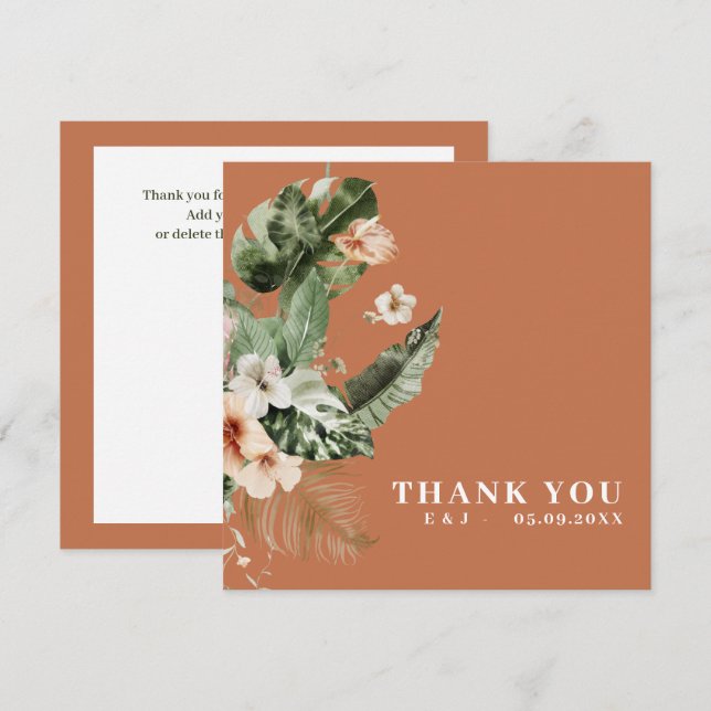Tarjeta de "Gracias" tropical hibiscus boho pastel (Anverso / Reverso)