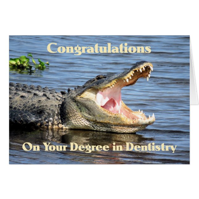 Tarjeta de grado en Humor Dentista con lagarto (Anverso (Horizontal))