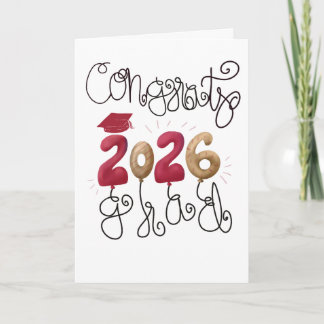 Tarjeta de graduación 2026 en rojo y dorado