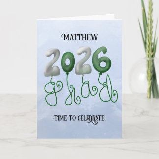 Tarjeta de graduación 2026 en verde y blanco