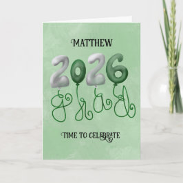 Tarjeta de graduación 2026 en verde y blanco