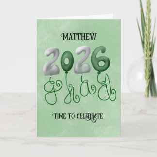 Tarjeta de graduación 2026 en verde y blanco