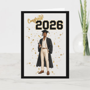 Tarjeta de Graduación 2026 para Él - Afroamericano
