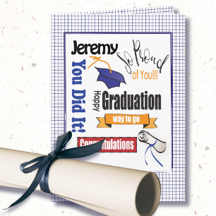 Tarjeta de graduación azul de la Escuela Secundar