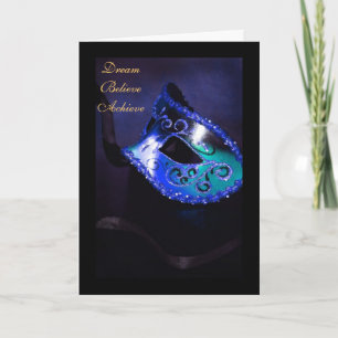 Tarjeta de graduación azul Dream Masquerade