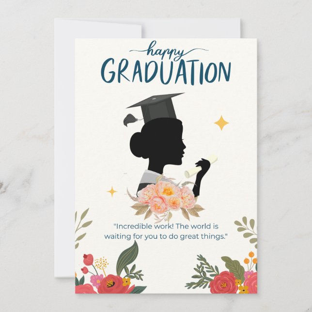 Tarjeta de graduación Blue Illustrative Happy (Anverso)