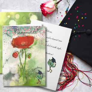 Tarjeta de graduación caprichosa de amapola roja p