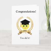 Tarjeta de Graduación Cara Feliz y Laurel