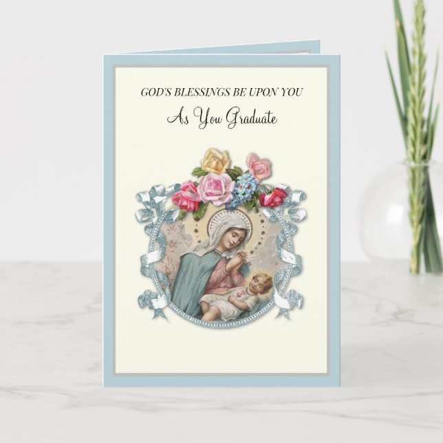 Tarjeta de graduación católica elegante de la Virg (Anverso)